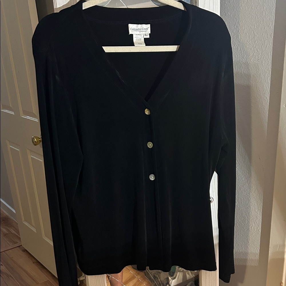 Coldwater Creek Black Button-Up Cardigan